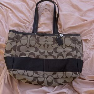 Coach Brown and Black Signature Tote Bag